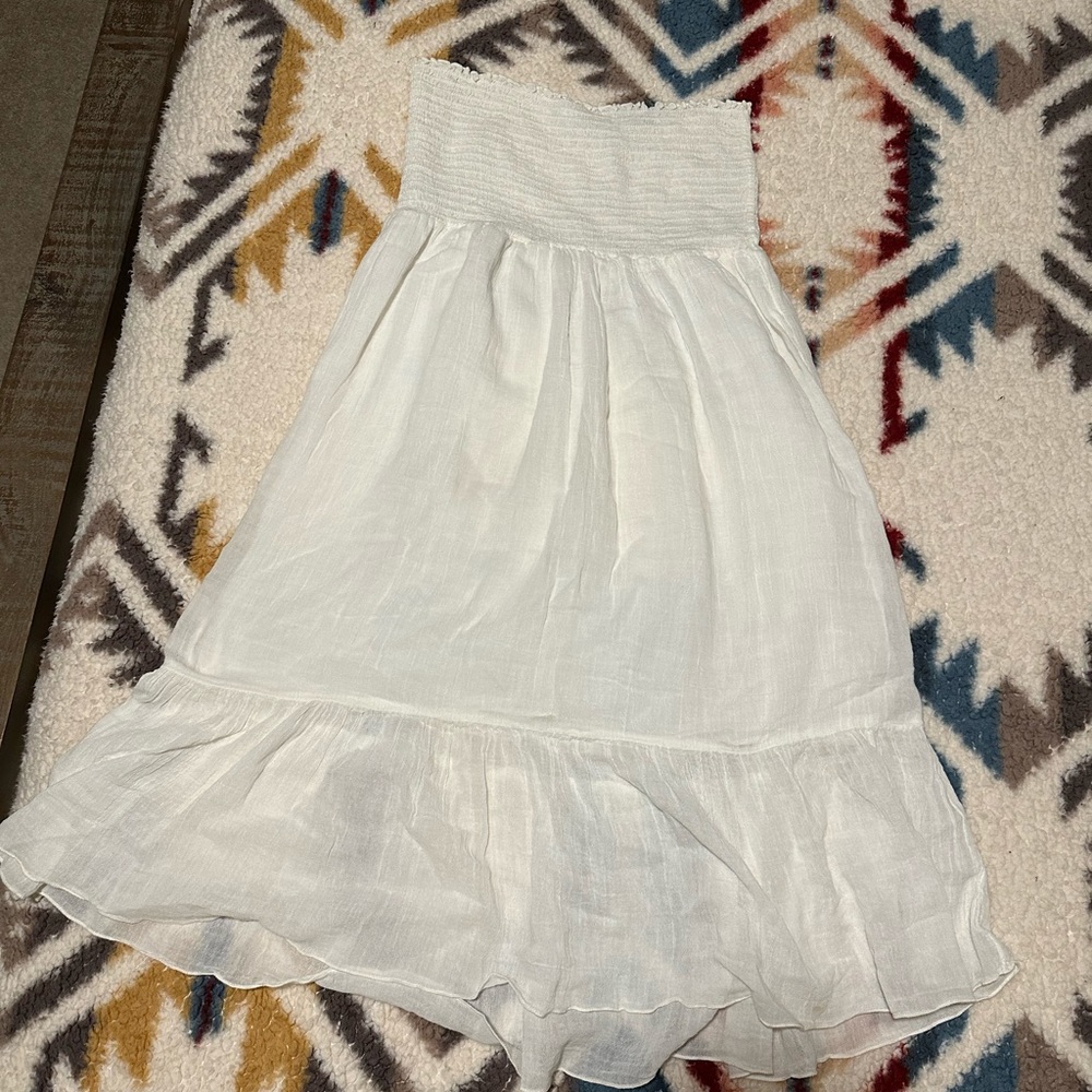 Strapless white peasant style summer dress